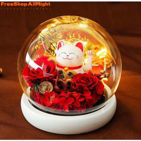 永生花 招き猫 母の日 ギフト プリザーブドフラワー 母の日　 ガラス 枯れない花 永遠の花 ナイトライト ギフトボックス付き 結婚式 誕生日 記念日の通販は 7,069円