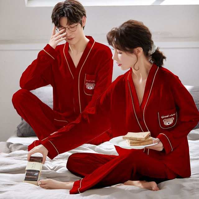 パジャマ 上下セット 長袖 ルームウェア レディース メンズ 前開き カップル ペア 春 秋 冬 部屋着 薄手 男性用 女性用 トップス 長ズボの通販は 5,915円