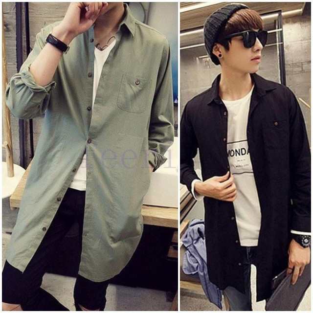 シャツ メンズ ロング 長袖 襟付き 膝丈 コート 春 秋 無地 シンプル 大きいサイズ LT-2636の通販は 5,197円