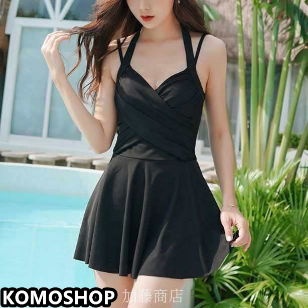 水着 スイムウエア レディース ワンピース スカート カシュクール ホルターネック クロス バックシャン  大人可愛い きれい