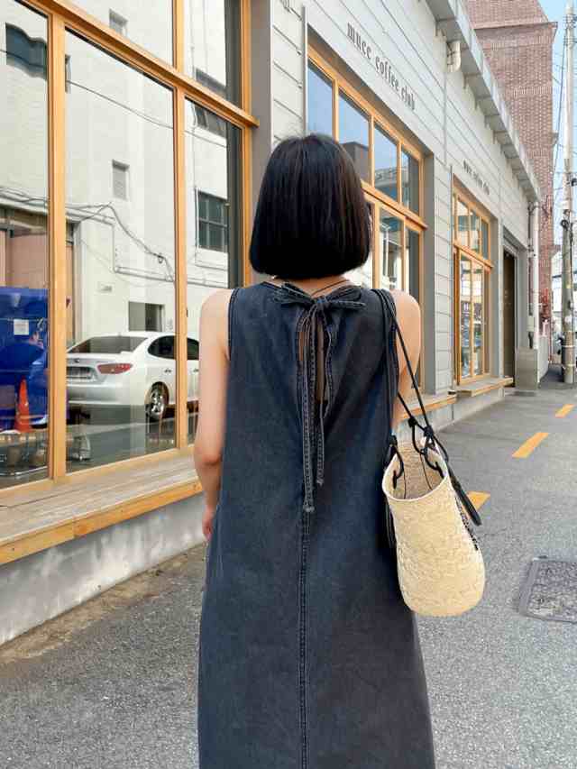 デニム ワンピース 大きいサイズ デニムワンピース ノースリーブ ロングワンピース レディース きれいめ ジーンズ クルーネック 袖なし デニムワンピ 夏 秋 春 マキシ丈ワンピース Iライン バックリボン ポケット サロペットワンピース ロング丈 ワンピ 重ね着 着回し