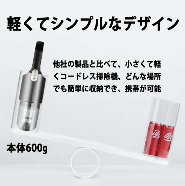 掃除機 コードレス ハンディクリーナー 充電式 強力吸引 小型 軽量 携帯型 家庭用 車載用12000Pa 0.6kg サイクロン掃除機 車用掃除機