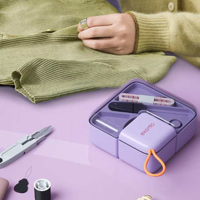 仕切り付 ソーイングボックス 携帯用 透明 裁縫道具キット 持ち手付き