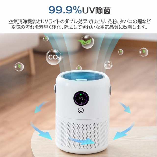 空気清浄機 小型 23畳対応 花粉対策 3段階切替 マイナスイオン 除菌