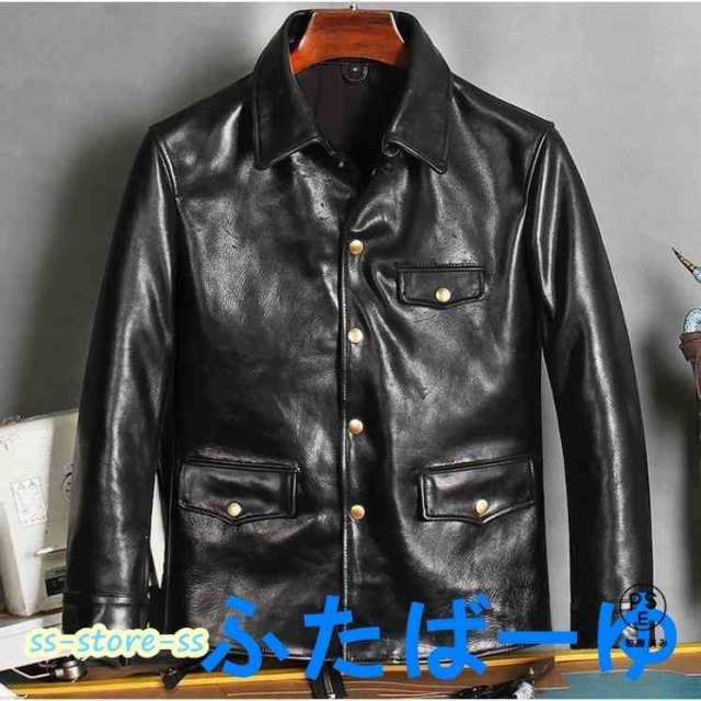 茶芯ホースハイド ドライビングコート レザージャケット サイズ選択可 カーコート ブレーキマン オイルワックスレザー 牛革