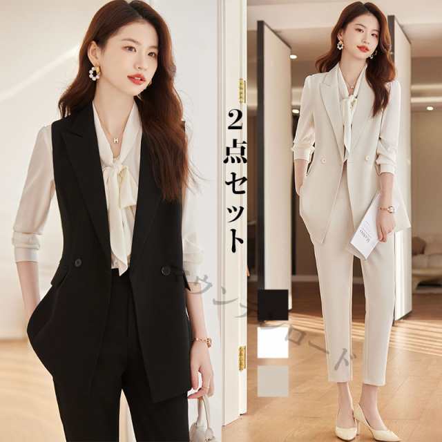 パンツスーツ レディース 40代 50代 30代 おしゃれ 卒業式の服ママスーツ 20代 2点セット ベストスーツ ノースリーブ 春 服装 ママ 大