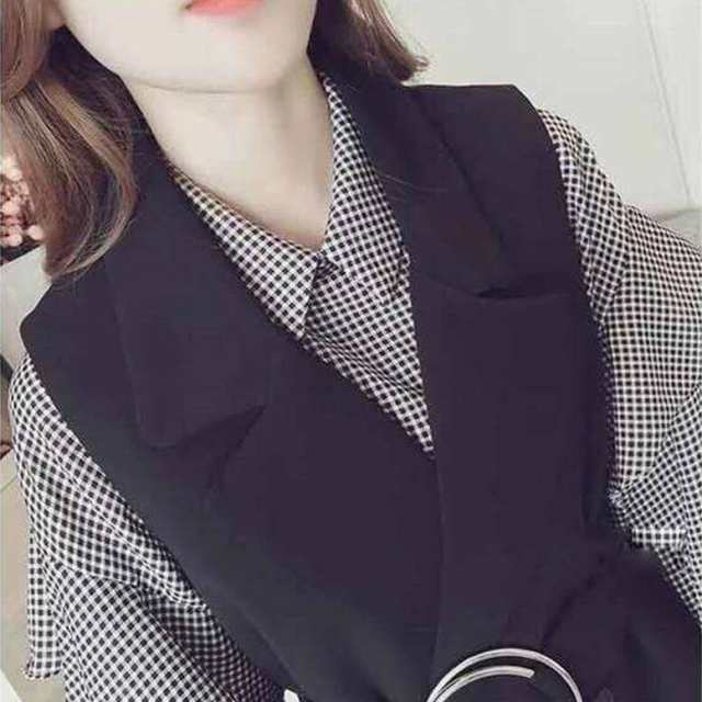 レディース セットアップ シャツ ブラウス ベスト ひざ上 Vネック