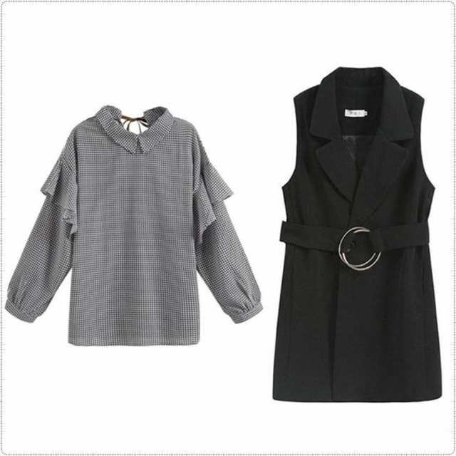 レディース セットアップ シャツ ブラウス ベスト ひざ上 Vネック フリル 2点セット ツーピース 大人可愛い きれいめ 上品 レトロ 大人女 レディース セットアップ シャツ ブラウス ベスト ひざ上 Vネック