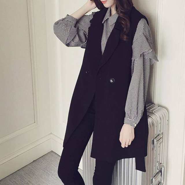 レディース セットアップ シャツ ブラウス ベスト ひざ上 Vネック