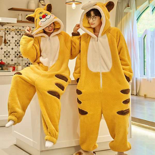 ペアパジャマ 寅パジャマ 着ぐるみ ペア パジャマ カップル モコモコ ルームウェア 虎 男女兼用 大人用 親子 ペアルック モコモコパジャマ もこもこ ふわふわ ふわもこ 動物 トラパジャマ 裏起毛 部屋着 暖かい プレゼント オールインワン dn002s1