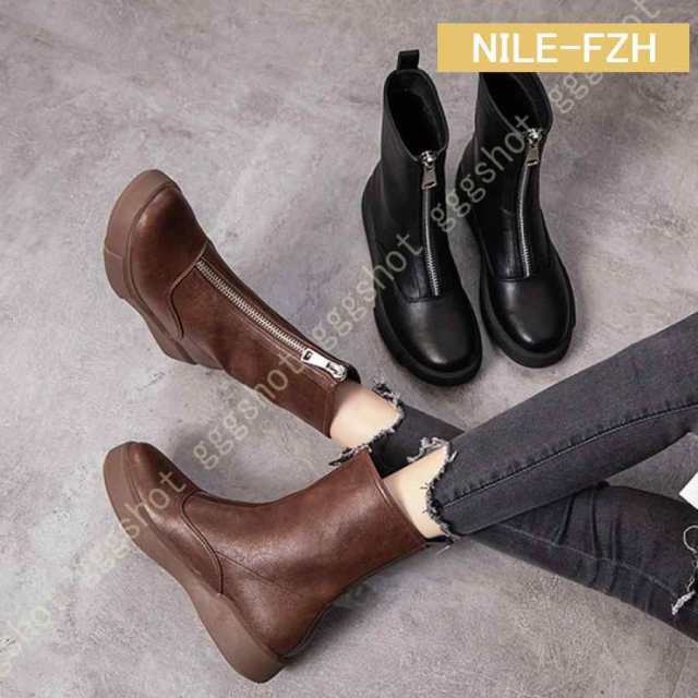 ショートブーツ 本革 レディース 防水 防寒 エンジニアブーツ 大きいサイズ 厚底靴 ハイカット カジュアルシューズ ファスナー ブーティ ラウンドトゥ 幅広