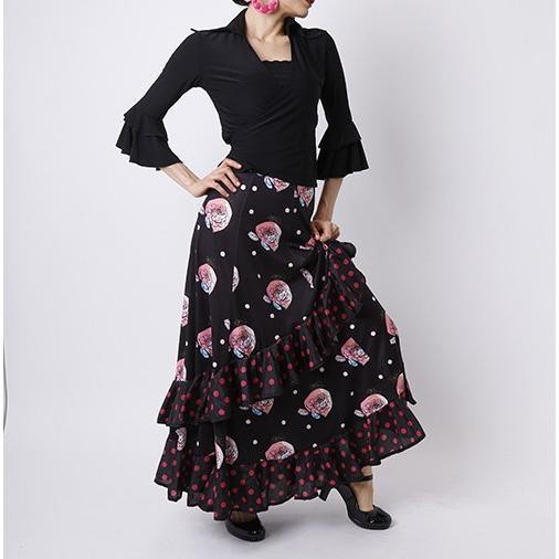 完売 フラメンコ衣装 フラメンコ スカート 薔薇と水玉がレトロな印象のフリル切り替えファルダ 花柄 ローズ Aライン ロングスカート ダ 完売 フラメンコ衣装 フラメンコ スカート 薔薇と水玉がレトロな印象の