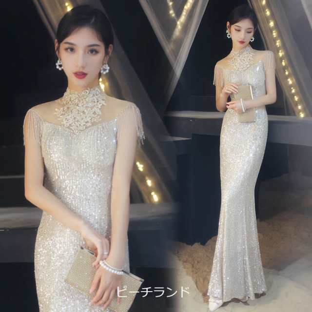 ロングイブニングドレス マーメイド r-4339 自社製 ドレス セミオーダー可 ロングドレス スリットドレス