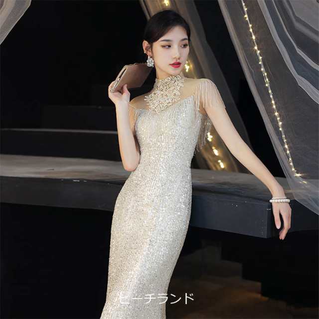 ライオン/タダシショウジ/ホワイト地にシルバー刺繍 マーメイドラインドレス マーメイドドレス シルバー ロングドレス イブニングドレス ホワイト