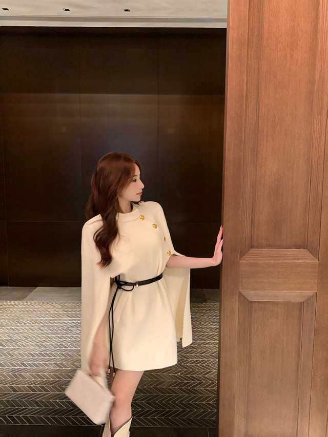 ワンピース レディース ミニ ミニ丈 ショート ショート丈 ケープ風 ニット ハイネック 二の腕カバー 無地 カジュアル シンプル かわいい ワンピース レディース ミニ ミニ丈 ショート ショート丈 ケープ風