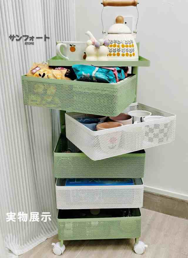 キッチンワゴン 回転 ワゴン サイドワゴン キャスター付き サイドテーブル 回転トレイワゴン 天板付き テーブル スリム キッチン収納棚 キッチンワゴン