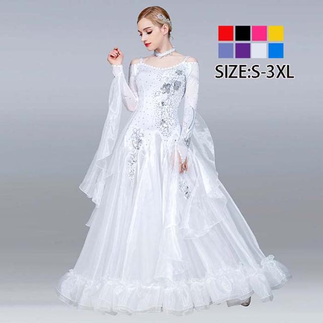 社交ダンスドレス 高級感 おしゃれ モダンドレス 社交ラテンドレス 優雅 社交ダンス衣装 スデタンダード ダンスウエア 着痩せ デモ用 舞台ゴージャス カラオケ イベント