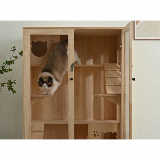 猫 ケージ キャットケージ 3段 木製フレーム 天然木 広々 大型 猫ゲージ 高級感 おしゃれ キャットハウス ランドケージ_15