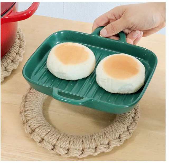 鍋敷き 自然素材 ジュート編み 1個 ナチュラルデザイン フック付 麻 リネン キッチン タジン鍋 敷き ポット ティーポット 丸型 ドーナツ 鍋敷き