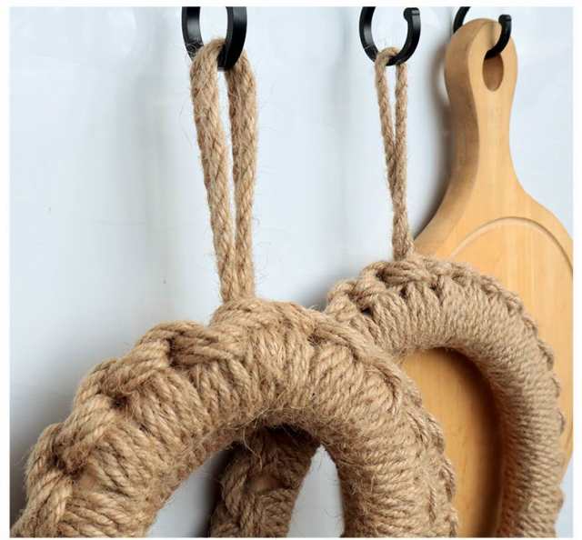 鍋敷き 自然素材 ジュート編み 1個 ナチュラルデザイン フック付 麻 リネン キッチン タジン鍋 敷き ポット ティーポット 丸型 ドーナツ 鍋敷き