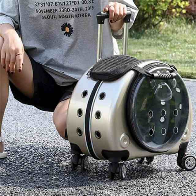 ペットキャリーバッグ 多機能 リュック キャスター 4輪 伸縮ハンドル 猫 小型犬 小動物適用 大容量 携帯やすい ペットバッグ アウトドア 通院 透明
