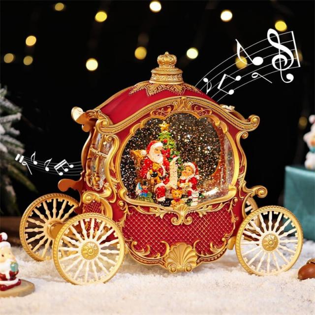 クリスマス サンタ スノードーム クリスマスオルゴール 馬車オルゴール クリスマスツリースノーグローブ LEDライト内蔵 8曲自動ループ クリスマスプレゼント インテリア クリスマス置物飾り サンタさんの馬車 レッド