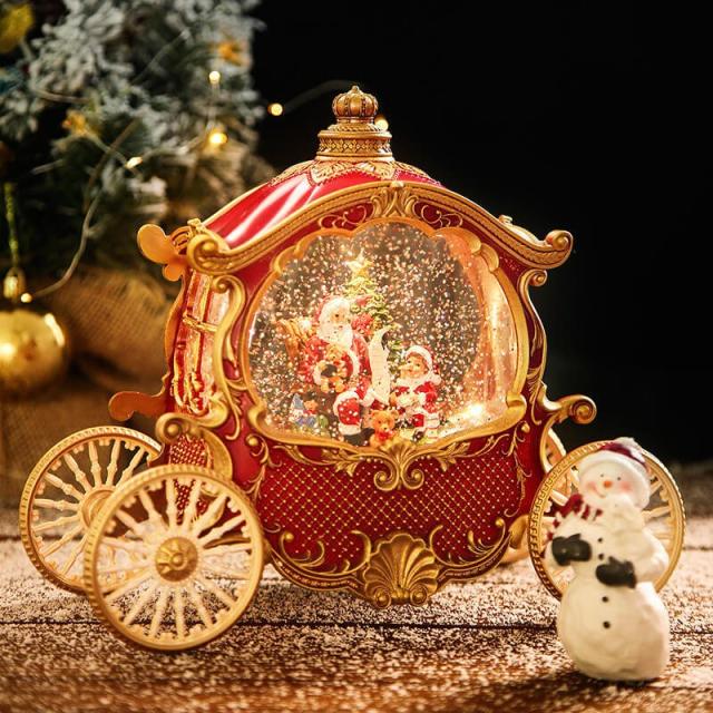 クリスマス サンタ スノードーム クリスマスオルゴール 馬車オルゴール クリスマスツリースノーグローブ LEDライト内蔵 8曲自動ループ クリスマスプレゼント インテリア クリスマス置物飾り サンタさんの馬車 レッド_3