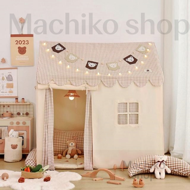 LEDライト キッズテント キッズハウス プレイハウス 赤ちゃん くま キッズテント 女の子 テントハウス 子供テント ベビーテント 誕生日 男の子 入学祝い 子供 おもちゃ 子供部屋 キャンプ 室内 おままごと 秘密基地 ボールプール 洗える おしゃれ かわいい 北欧_2