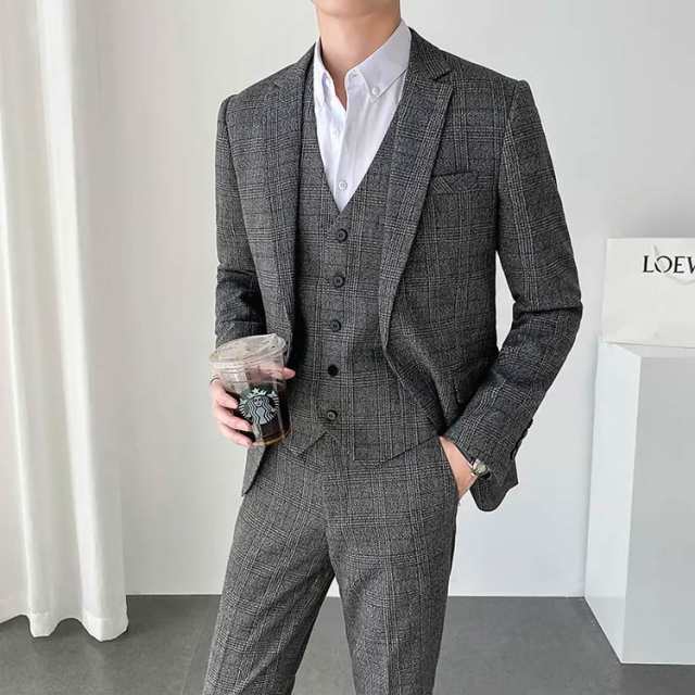 パーティースーツ 入学式 スーツ 紳士服 グレンチェック柄 テーラードジャケット+スリムパンツ セットアップ 1つボタン タイト グレンチェック柄 洗える おしゃれ スリムスーツ 成人式 上下セット 卒業式 結婚式 二次会 メンズ メンズ スーツ 上下セット スリムスーツ セットアップ テーラード