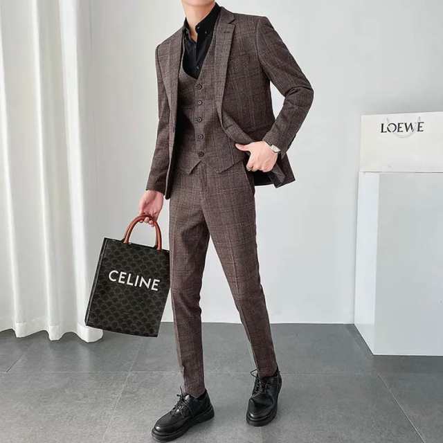 パーティースーツ 入学式 スーツ 紳士服 グレンチェック柄 テーラードジャケット+スリムパンツ セットアップ 1つボタン タイト グレンチェック柄 洗える おしゃれ スリムスーツ 成人式 上下セット 卒業式 結婚式 二次会 メンズ メンズ スーツ 上下セット スリムスーツ セットアップ テーラード