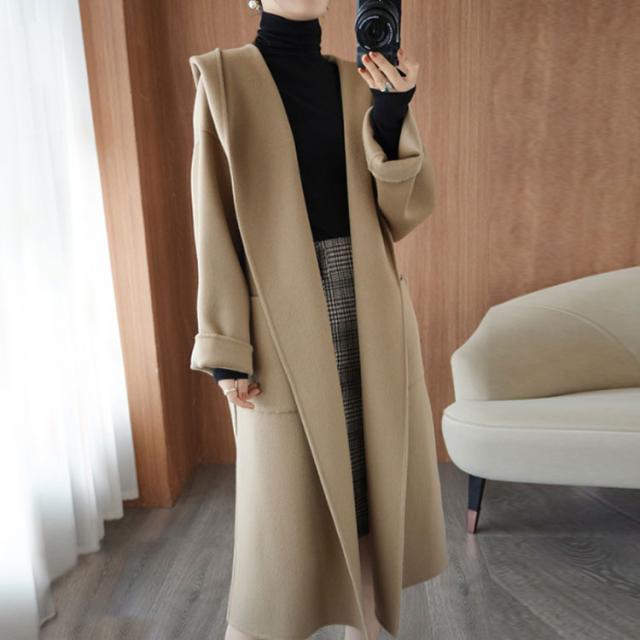 【ウール100%】 ウールコート レディース ロングコート ガウンコート アウター フード付き きれいめ 上品 ロング丈 防寒 ベルト付き ゆったり 長袖 サイドポケット 大人 おしゃれ 春 秋 冬 OL 無地 暖かい 送料無料 ウールコート 【ウール100%】 レディース フード付き ロングコート