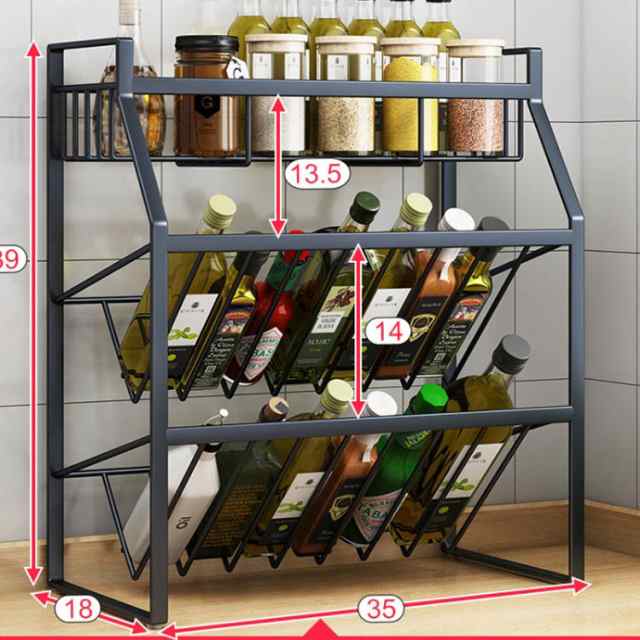 アイアンスタンドラック スパイスラック シェルフ 調味料スタンド キッチンシェルフ 鉄 収納棚 レトロ調 ◆V_S Kitchen◆CV 3層 アイアン キッチンスパイス収納ラック 45度省スペース スパイス