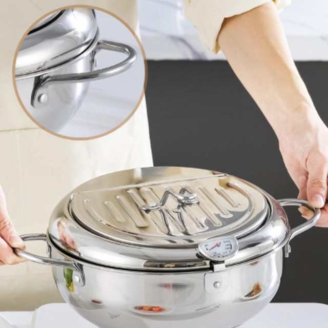 揚げ鍋・天ぷら鍋 シルバー オークス 日本製 IH対応 片付け簡単 天ぷら鍋セット オイルポット 温度計付 2L T23 AGステンレス揚げ鍋 33cm IH対応 AG ステンレス揚げ物鍋 IH対応 33cm