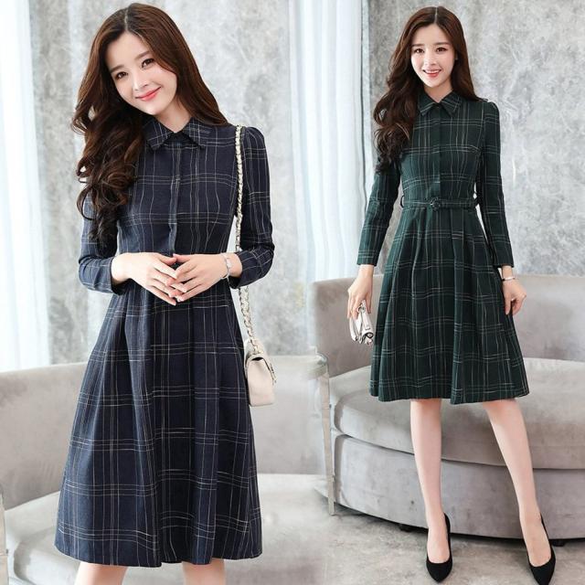 シャツワンピース ロング丈 ワンピース 膝丈 長袖ワンピ チェック柄 レディース きれいめ 着痩せ 通勤 OL 結婚式 パーティー ドレス 大人 上品 新作