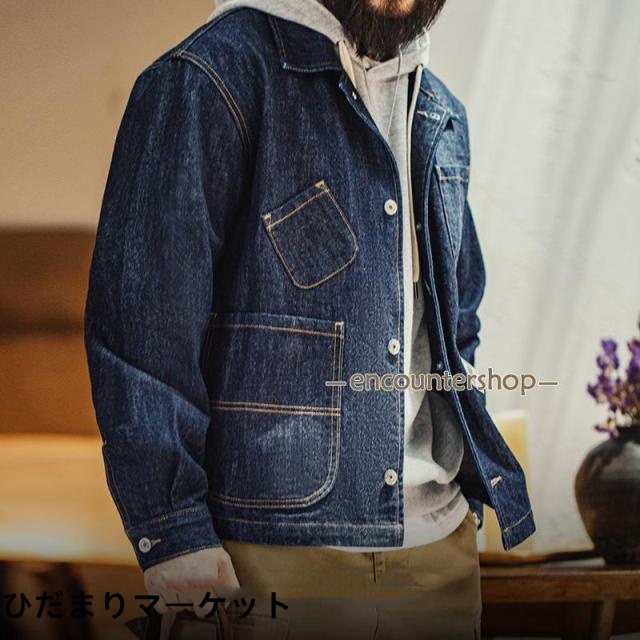 デニムジャケット シャツジャケット メンズ カバーオールジャケット 14oz ジージャン ブルゾン gジャン オーバーサイズ 大きいサイズ 多ポケット