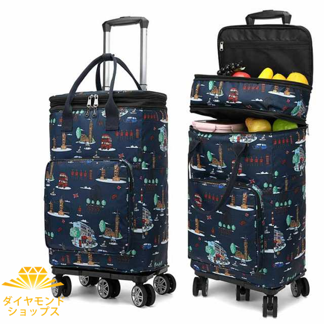 2段 ショッピングカート キャリーバッグ ショッピングキャリー 買い物カート 軽量 折りたたみ 360度回転可能 キャスター 静音 コンパクト 大容量 シニア 母 父 母の日 父の日 敬老の日 プレゼント ギフト お年寄り