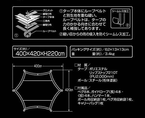 キャプテンスタッグ(CAPTAIN STAG) キャンプ テント タープ ヘキサタープ UV・PU加工 キャリーバッグ付き CSブラックラベル UA-1074