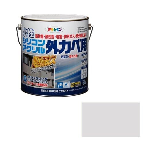 アサヒペン 塗料 ペンキ 水性シリコンアクリル外かべ用 3kg ソフトグレー 水性 外壁 ツヤあり 超耐久 特殊フッ素樹脂配合 防カビ 防藻 紫