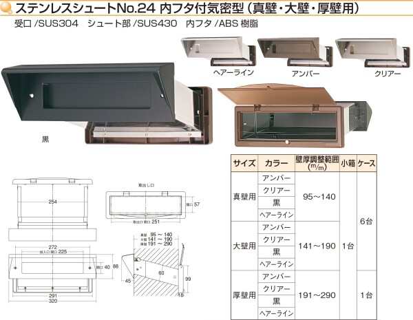 水上金属 ステンレスシュート内フタ付気密型No.24大壁用 アンバー (001-5682) 1台