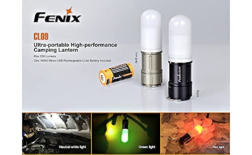 FENIX(フェニックス) CL09 キャンピングランタン ブラック 明るさ最高200ルーメン USB充電式電池付属 全長:78.5mm