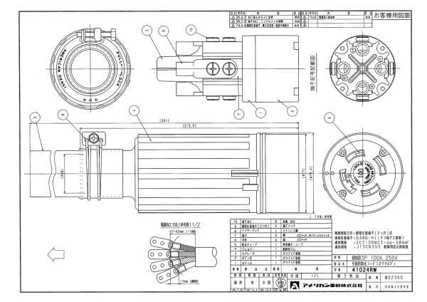 アメリカン電機 防水形コネクタボディ100A 41024RW