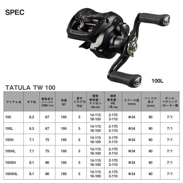 ダイワ(DAIWA) ベイトリール 24TATULA TW 100H