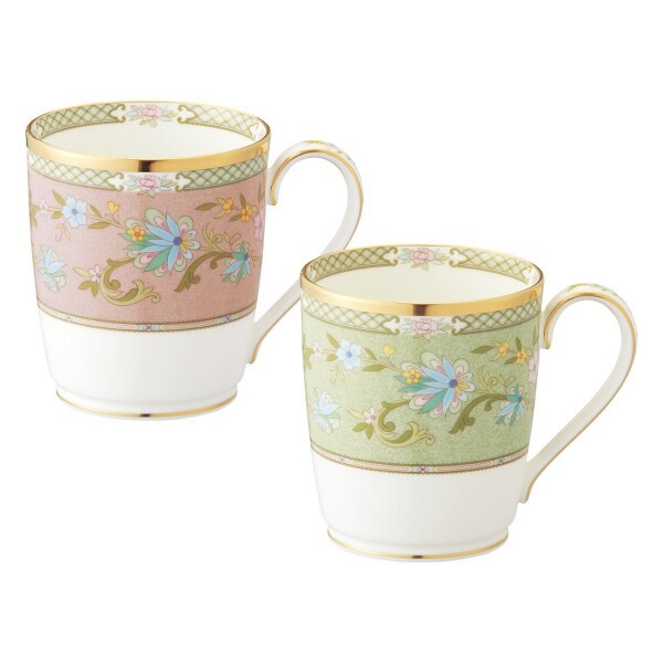 Noritake ノリタケ マグカップ ( 色変り ペアセット ) 285cc ヨシノ 2個 グリーン ・ ピンク ボーンチャイナ P59880/9983-57