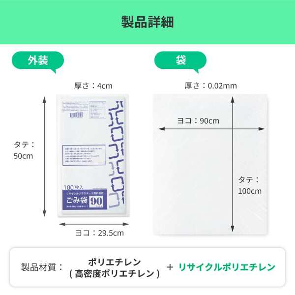 紺屋商事 ゴミ袋 白色半透明 90L×100枚×3 リサイクル原料使用 厚さ0.02mm 横90cm 縦100cm 乳白半透明