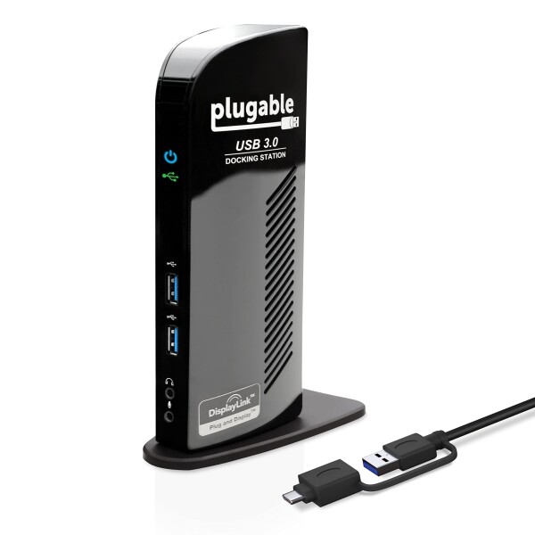 Plugable USB3.0 / USB-C 用ドッキングステーション 縦置き Windows および Mac 用 - デュアルモニター HDMI DVI VGA ポート ギガビット イーサネット USB3.0 ポートx2 USB 2.0 ポートx4 音声入出力