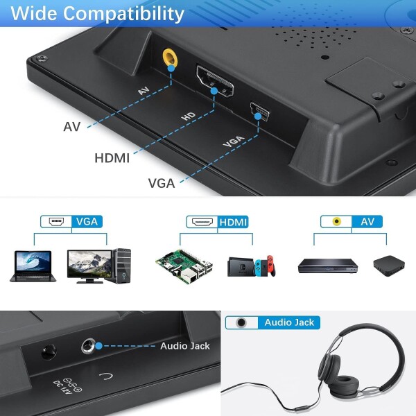 BEYI 10.1インチ液晶 小型 IPSモニター、 超薄 1024×600車載ディスプレイ、 AV/VGA/HDMI入力、内蔵スピーカー、携帯用のTFT LCD CCTVビデオディスプレイ、 タッチボタン、セキュリティ監視カム用_2