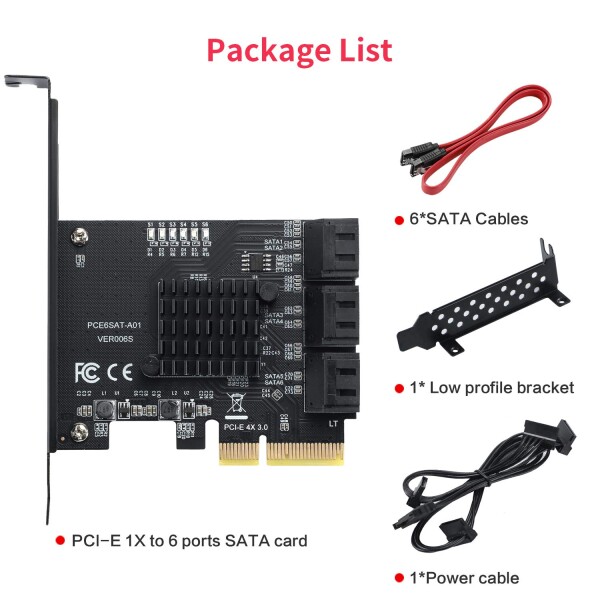Mzhou 6ポートSATA PCIe 3.0拡張カード-ASM 1166チップセット｜PCIe x 4/x 8/x 16スロットに対応｜Windows 10/8/7/XPとLinuxに対応｜デスクトップパソコン用非RAIDコントローラカード（6 x SATA 6 Gbpsポート）_2