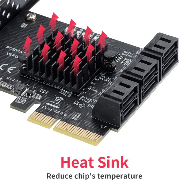 Mzhou 6ポートSATA PCIe 3.0拡張カード-ASM 1166チップセット｜PCIe x 4/x 8/x 16スロットに対応｜Windows 10/8/7/XPとLinuxに対応｜デスクトップパソコン用非RAIDコントローラカード（6 x SATA 6 Gbpsポート）_3