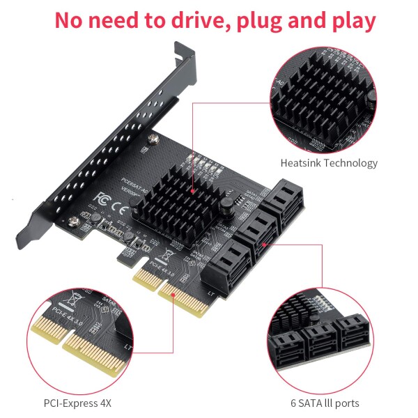 Mzhou 6ポートSATA PCIe 3.0拡張カード-ASM 1166チップセット｜PCIe x 4/x 8/x 16スロットに対応｜Windows 10/8/7/XPとLinuxに対応｜デスクトップパソコン用非RAIDコントローラカード（6 x SATA 6 Gbpsポート）_5