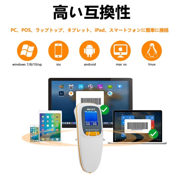 LENVII R777 バーコードスキャナー 1次元 2次元 バーコードリーダー USB有線/無線 2.4G Bluetooth ワイヤレス qrコードリーダー 図書館 店舗 物流 倉庫などに適用（白）